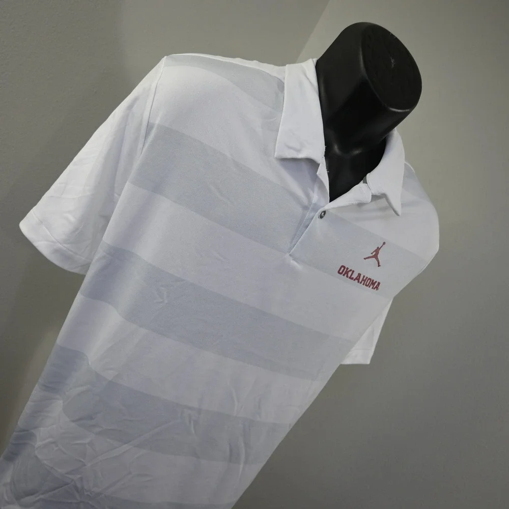 Jordan Oklahoma Sooners Golf Polo Mens XL White Gray Striped Dri-Fit Performance